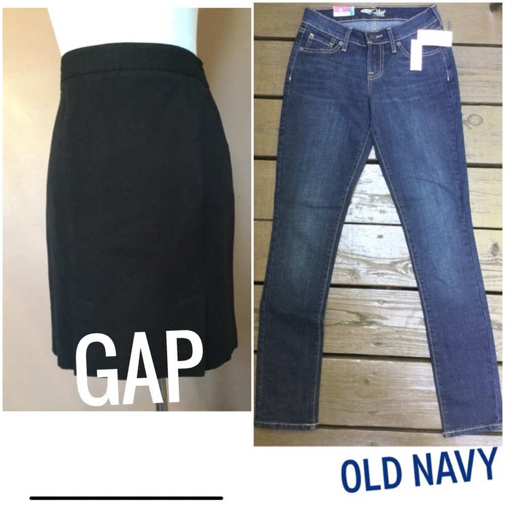 GAP BLACK SKIRT + OLD NAVY JEANS
